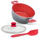 Panela Caçarola 24cm Antiaderente Vermelho Tampa Espátula