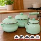 Panela Caçarola 3,6L Chaleira 2,5L Esmaltada Jade Jogo 3pçs