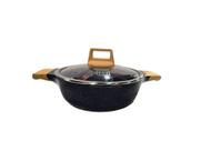 Panela Caçarola Cerâmica com tampa de vidro Azul escuro que Vai em fogão de Indução - 24 cm