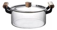 Panela Caçarola De Vidro Com Tampa, Alça de Madeira 3,2L Transparente