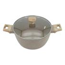 Panela Caçarola Indução Antiaderente Marble 24cm Cabo Madeir Bege