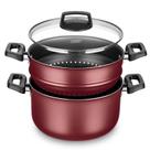 Panela Cozivapor Cereja 3,2L 20cm 3 em 1 com Tampa de Vidro Antiaderente Alumínio 8962 MTA