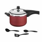 Panela De Pressão 4,5l Alumínio Antiaderente Vermelho + 3 Utensílios - Tramontina Panela De Pressão 4,5l Alumínio Antiaderente Vermelho + 3 Utensílios - Tramontina