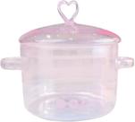 Panela de vidro com tampa e alça, panela de vidro transparente para sopa, macarrão, comida para bebê, rosa, 1500ML
