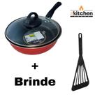 Panela Frigideira Antiaderente Teflon Vermelho 24cm + Brinde Cor:Preto