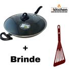Panela Frigideira Wok Antiaderente Teflon Preto n32 + Brinde Cor:Vermelho