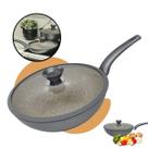 Panela Frigideira Wok Cerâmica Antiaderente 30cm com Tampa Fogão Cooktop Indução Gás Elétrico Pedra Profissional Fritar Ovo Pastel Panqueca Não Gruda