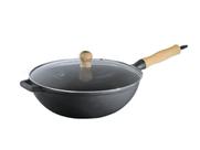 Panela Frigideira Wok Em Ferro Fundido Com Tampa Vidro 28 Cm