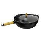 Panela Frigideira Wok Em Ferro Fundido Com Tampa Vidro 28 Cm