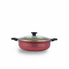 Panela Grande Frigideira Wok Silver Lines Cereja e Bege Antiaderente com alças Tampa.