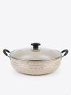 Panela Grande Frigideira Wok Silver Lines Marfim Antiaderente com alças Tampa.