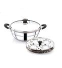 Panela Multiuso Yuktha de Aço Inoxidável 2,4L com Forma para 8 Idlis Indução Panela Multiuso Yuktha de Aço Inoxidável 2,4L com Forma para 8 Idlis Indução