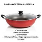 Panela Premium Wok Antiaderente Com Tampa De Vidro 32cm Cor Grafite e Creme/Cereja