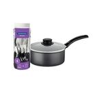 Panela Turim Alumínio Chumbo Antiaderente 1,4l Ptc + Faqueiro Ipanema Preto 30pc - Tramontina Panela Turim Alumínio Chumbo Antiaderente 1,4l Ptc + Faqueiro Ipanema Preto 30pc - Tramontina