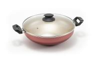 Panela Wok 30 Marcolar Aluminio Antiaderente Cereja com Bege com Tampa de Vidro - Receitas Orientais e Risoto