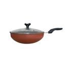 Panela Wok 30cm Com Tampa De vidro Alumi-Aço Alumínio Polido Ultra Resistente Anatômica Alta Durabilidade Antiaderente Teflon Cereja Com Dourado