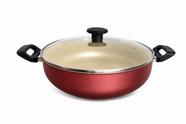 Panela Wok Frigideira Grande Antiaderente Tampa Vidro -