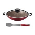 Panela Wok Paris Alumínio Antiaderente 36cm e Espátula de Silicone Verano Vermelho- Tramontina