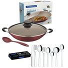 Panela Wok Tramontina Paris Antiaderente 32cm com Colher + Faqueiro Aço Inox Tramontina 74 peças