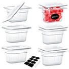 Panelas de alimentos BIEAMA 1/9 tamanho 4" de profundidade com tampas de policarbonato x6