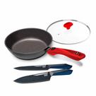 Panelas Ultra Day by Day 24cm com Tampa de Vidro Vermelho e Kit com 2 Facas Revestimento Ichef Blue Ichef