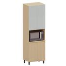Paneleiro 4 Portas Com Nicho Para Micro-ondas Aurora Pet Cinza Cristal/carvalho