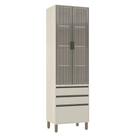 Paneleiro 70 Cm 2 Portas 3 Gavetas Com Vidro Canelado Linea Pátina Ff/mocca Laca