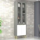 Paneleiro Domus 4 Portas com Vidro Silver/Branco - Hecol Móveis