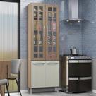 Paneleiro Duplo Modulado Com Vidro Fidelitá Paris 70 Cm 4 Portas Nogal/Salinas