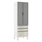 Paneleiro Torre 70cm 2 Portas com Vidro Reflecta Prata 2 Gavetas 1 Gavetão Pérola Luciane Móveis