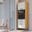 Paneleiro Torre Quente com 2 Portas 2 Gavetas e Espaço Micro-Ondas 100% MDF Vicenza Espresso Móveis Branco/Amêndoa