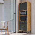 Paneleiro Torre Quente com 2 Portas 2 Gavetas e Espaço Micro-Ondas 100% MDF Vicenza Espresso Móveis Cinza/Amêndoa/Chumbo