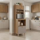 Paneleiro Torre Quente com Nichos para Microondas e Forno 198cm Marti Yescasa Mel/Fendi