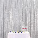 Pano de fundo de lantejoulas Poise3eHome Silver 6 m x 3 m Glitter Party