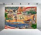 Pano de fundo fotográfico Beleco Vintage Route 66 2,1 m x 1,5 m