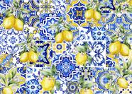 Pano de fundo fotográfico DULUDA Blue Tiles Lemon 2,1x1,5 m
