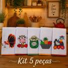 Pano de Prato Bordado com Viés na Volta Toda Kit 5 peças Lançamento Pano de Prato Bordado com Viés na Volta Toda Kit 5 peças Lançamento