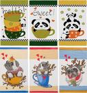 Panos de Prato Teka Primore Pandas e Cães - 6 Peças
