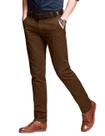 Pantalones casuales para hombre, slim, de corte cónico y frente plano, color marrón