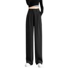 Pantalones ZLBDYG para mujer, pierna ancha, de tiro alto con cintura elástica color caqui