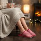 Pantufa Feminina Listrada Pink Tamanho 40/41 Confortável Antiderrapante Quente