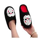 Pantufas De Pelúcia Pretas Com Máscara De Caveira De Terror De Halloween, Sola Grossa, Confortáveis, Pantufas De Pelúcia Pretas Com Máscara De Caveira De Terror De Halloween, Sola Grossa, Confortáveis,
