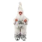 Papai Noel 40cm Musical Prata E Branco Sentado Premium