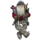 Papai Noel Boneco Sentado com Saco de Presentes e Ski Vermelho 60cm Tok da Casa