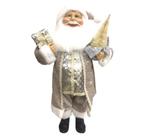 Papai Noel Casaco Cinza Perolado Luxo 45cm Presente e Pinheiro - Master Christmas