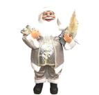 Papai Noel Casaco Cinza Perolado Luxo Grande 60cm Presente e Pinheiro - Master Christmas