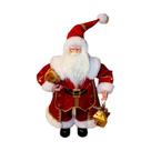 Papai noel com casaco vermelho dourado com ursinho 60cm