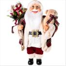 Papai Noel Com Urso E Saco De Presente Casaco Vinho 40Cm