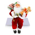 Papai Noel Sentado Saco Presente e Urso Tradicional 30cm