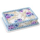 Papel arroz e faixa lateral comestível para bolo festa aniversário comemoração surpresa floral flores azul lilás